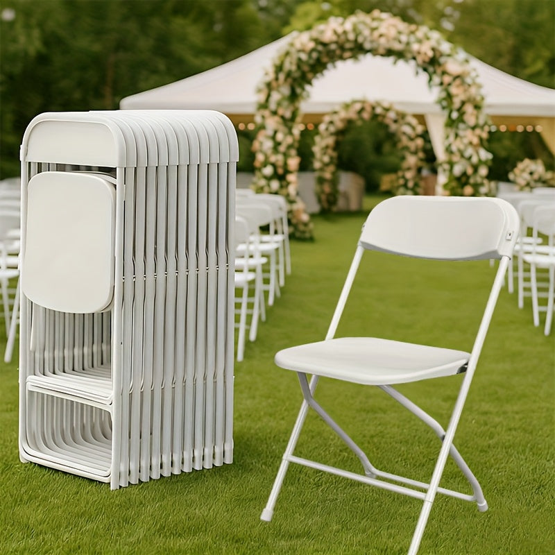 White Folding Chairs, 350 Lbs Heavy‑Duty Reinforced Plastic Stackable Chairs with Steel Reinforced Frame, Commercial Grade Indoor Outdoor Chairs for Wedding Banquet Restaurant Office Party Use