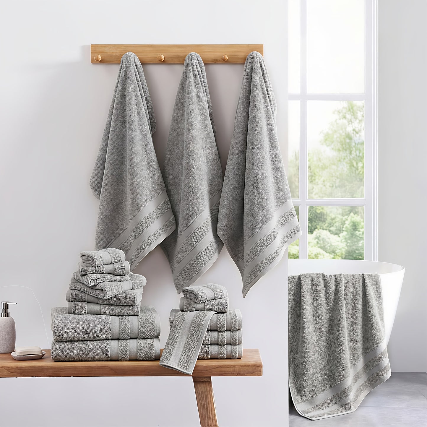Hotel Quality Cotton Bath Cloths Set, Thick Highly Absorbent Quick Dry Towels, Assorted 4 Bath Cloths 6 Hand Towels 2 Washcloths, Bathroom Essentials for Home Spa Gym Hotel