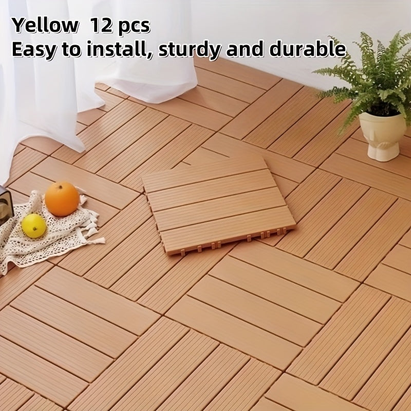 11.62"x11.62" Interlocking Floor Tiles, Thick Non-Slip Waterproof Plastic Flooring, Outdoor Patio Balcony Poolside Garden Deck Tiles