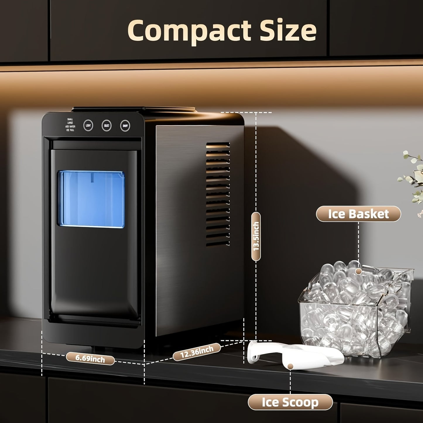 Portable Countertop Ice Maker, 28Lbs/24Hrs Fast Ice Machine with Self-Cleaning Function, Quiet Compact Ice Maker for Home Kitchen RV Outdoor Use