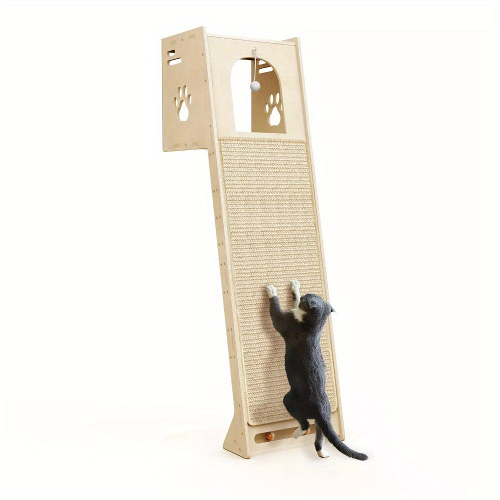 3-in-1 Cat Tree Tower, Wooden Cat House with Climbing Post & Scratching Board, Multi-functional Cat Activity Play Furniture for Kitten Indoor Entertainment