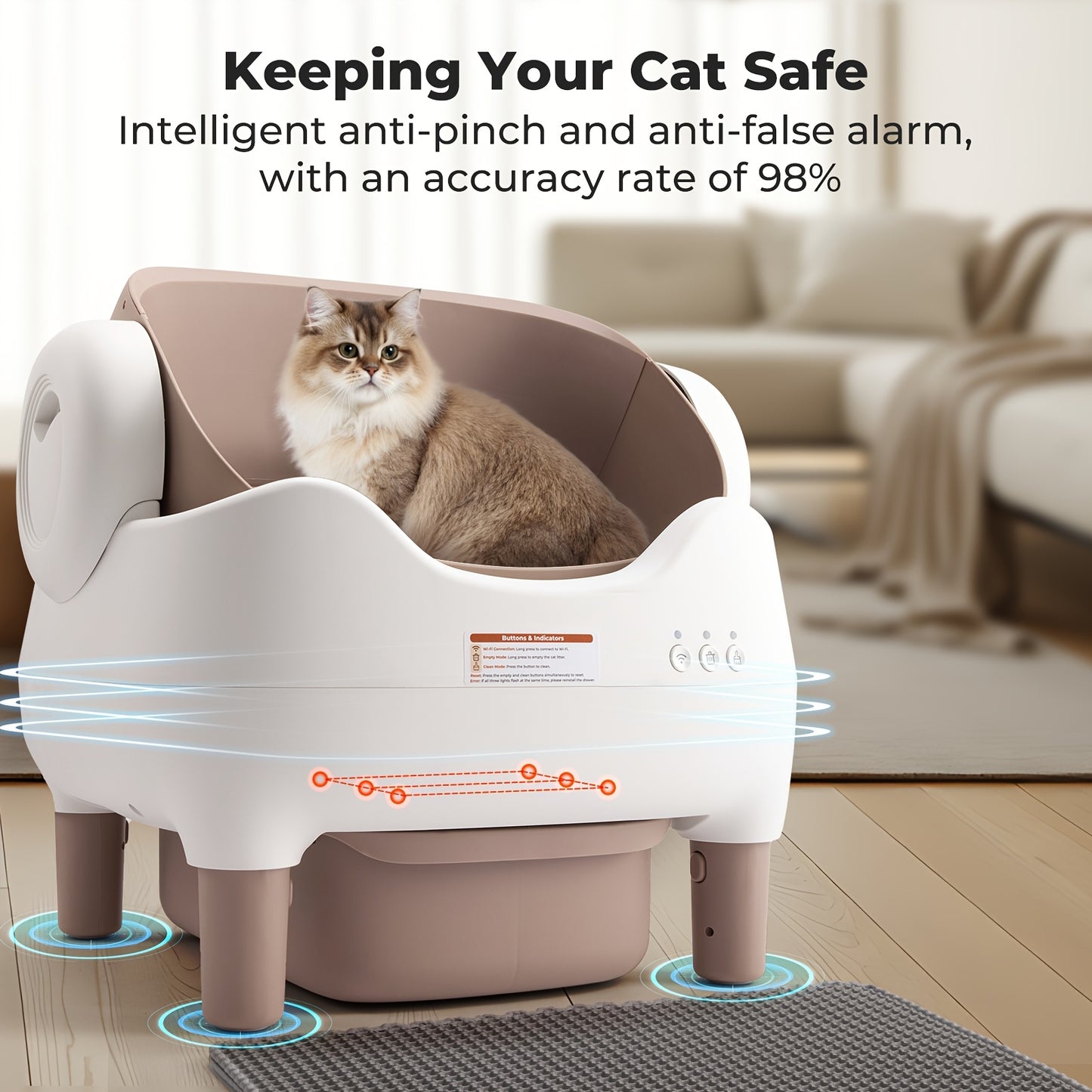 Smart Open‑Top Self‑Cleaning Cat Litter Box, App‑Controlled Automatic Litter Box with Odor Removal & Ambient Light, Large Waste Bin for Multi‑Cat Families