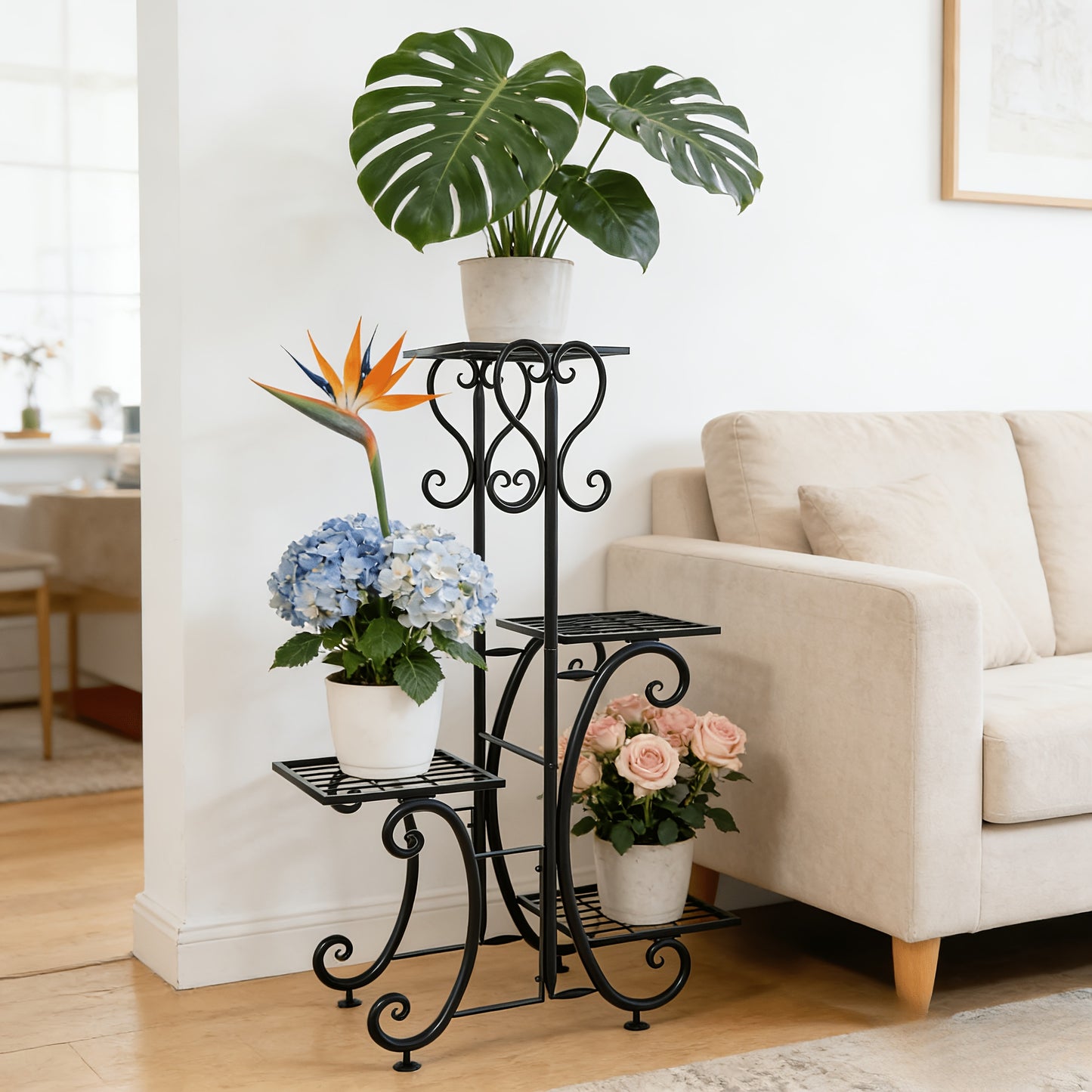 4/6 Tier Metal Plant Shelf, Indoor Outdoor Multi Plants Stand Rack, Stylish Flower Pot Holder for Home Patio Garden Decor