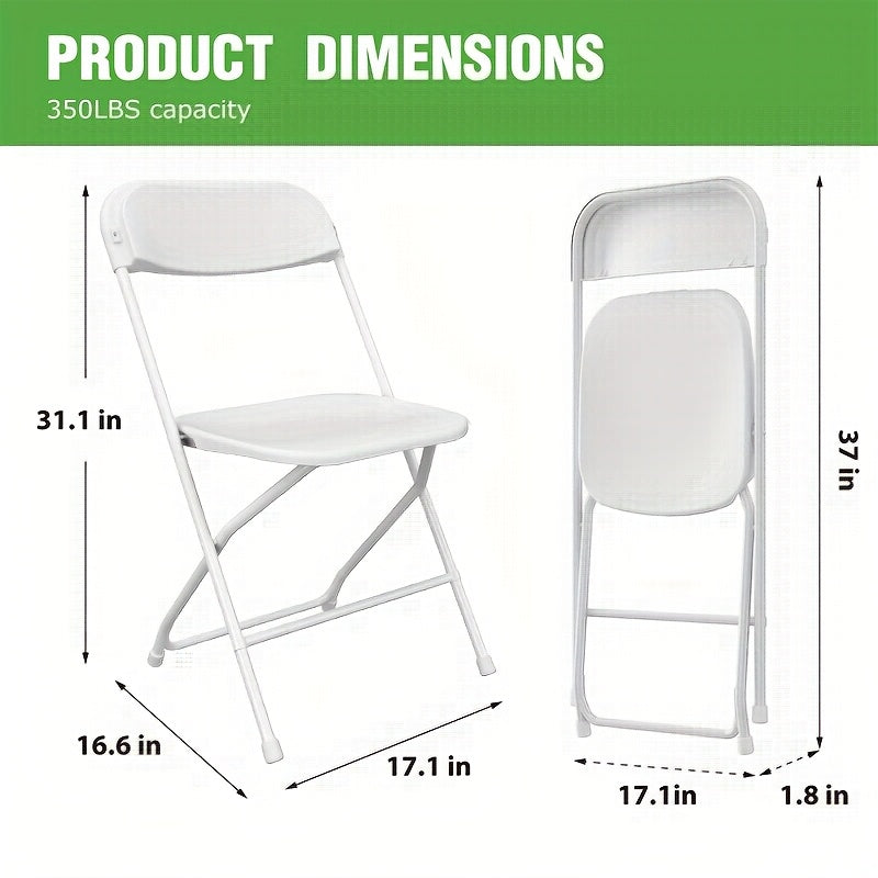 White Folding Chairs, 350 Lbs Heavy‑Duty Reinforced Plastic Stackable Chairs with Steel Reinforced Frame, Commercial Grade Indoor Outdoor Chairs for Wedding Banquet Restaurant Office Party Use
