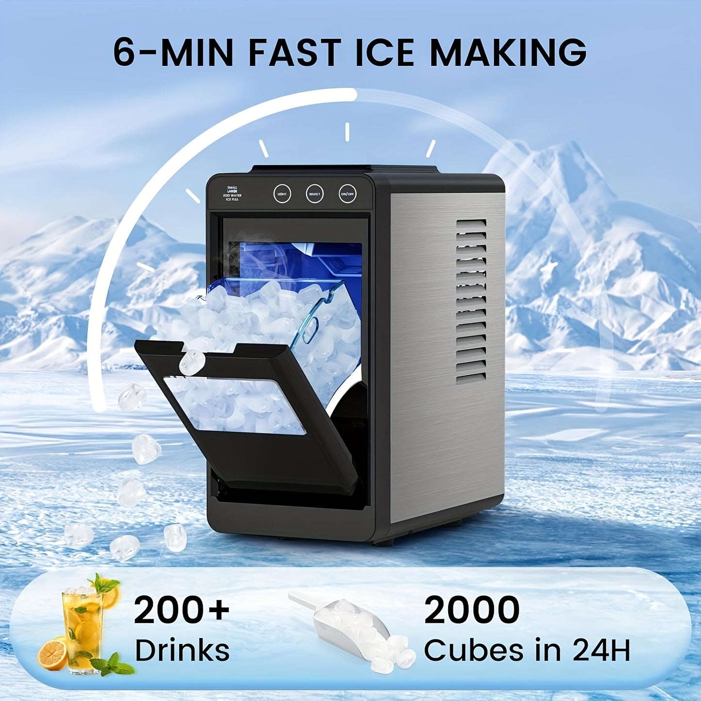 Portable Countertop Ice Maker, 28Lbs/24Hrs Fast Ice Machine with Self-Cleaning Function, Quiet Compact Ice Maker for Home Kitchen RV Outdoor Use