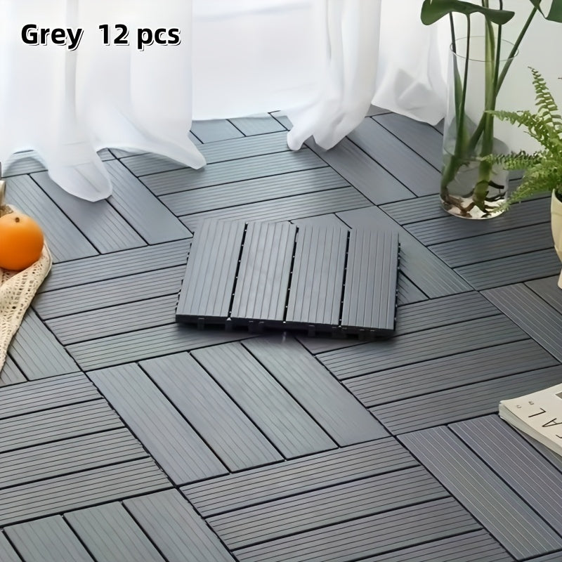 11.62"x11.62" Interlocking Floor Tiles, Thick Non-Slip Waterproof Plastic Flooring, Outdoor Patio Balcony Poolside Garden Deck Tiles