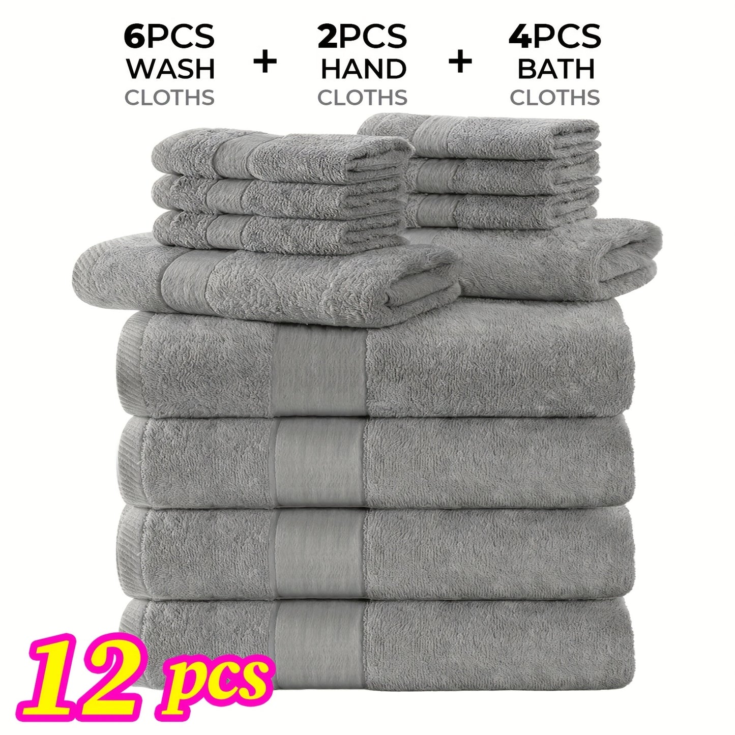 Hotel Quality Cotton Bath Cloths Set, Thick Highly Absorbent Quick Dry Towels, Assorted 4 Bath Cloths 6 Hand Towels 2 Washcloths, Bathroom Essentials for Home Spa Gym Hotel