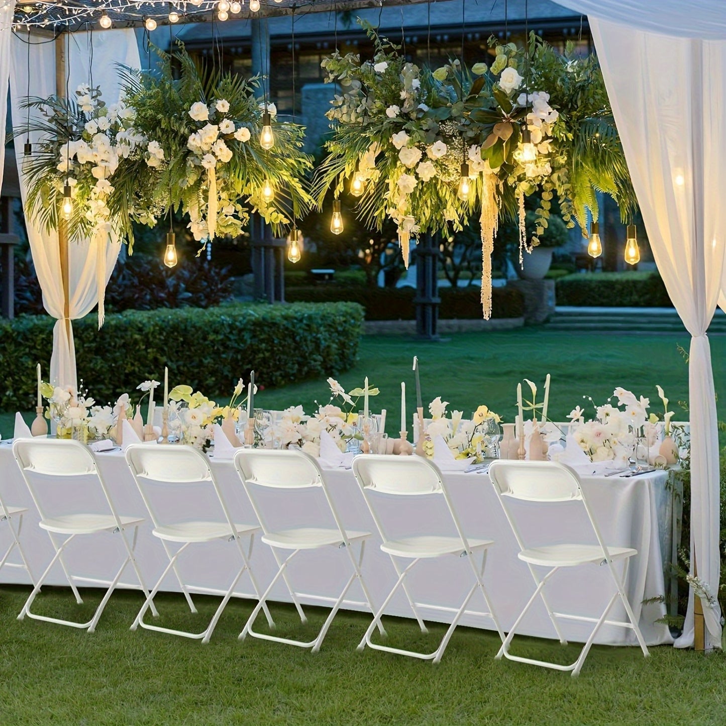 White Folding Chairs, 350 Lbs Heavy‑Duty Reinforced Plastic Stackable Chairs with Steel Reinforced Frame, Commercial Grade Indoor Outdoor Chairs for Wedding Banquet Restaurant Office Party Use