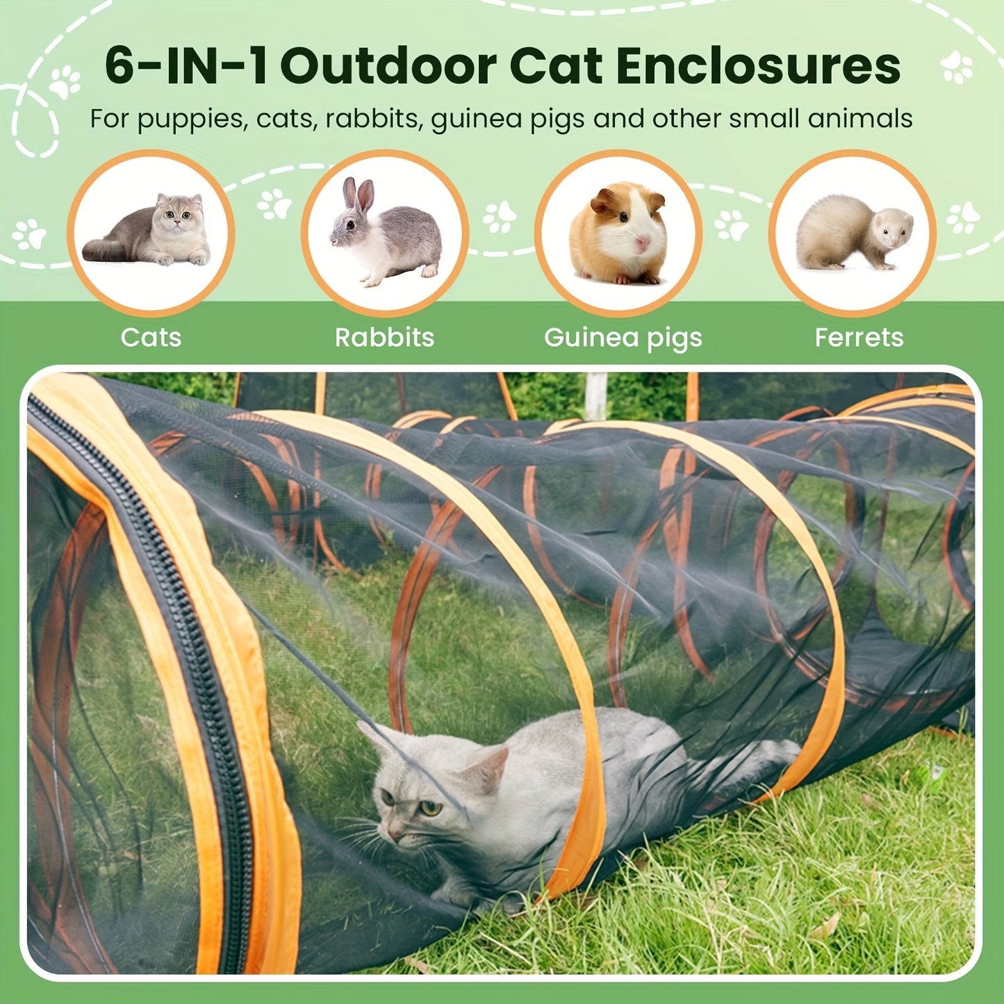6 In 1 Portable Cat Play Tent with Tunnel, Multifunctional Cat House Foldable Pet Playhouse for Indoor Outdoor Use
