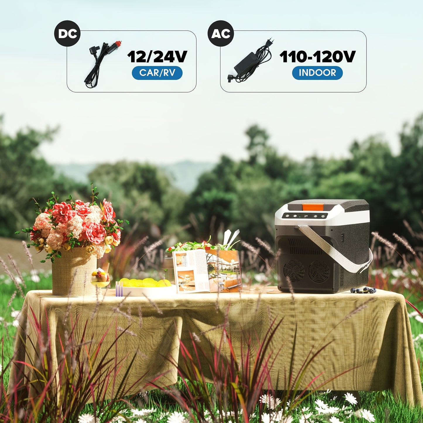 23 Quart (5.75Gal) 12V Portable Electric Car Refrigerator Cooler & Warmer, 12/24V DC & 120V AC Dual‑Power Thermoelectric Fridge for Camping RV Fishing Outdoor Use