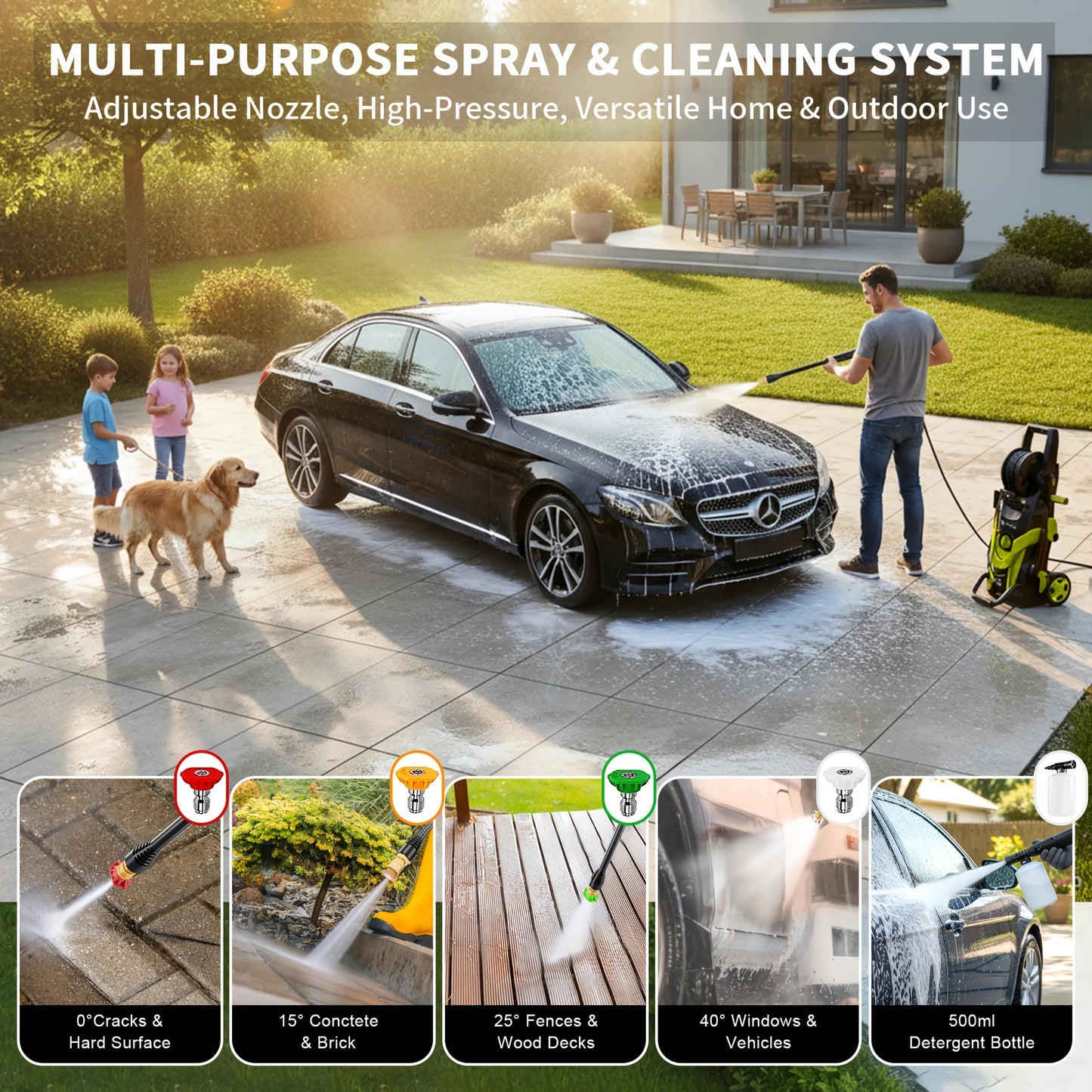 4500PSI Electric Pressure Washer, Portable High Power Washer with Nozzles Foam Cannon for Car Outdoor Home Cleaning