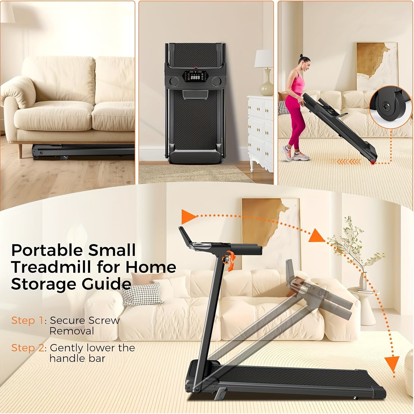 3‑in‑1 Foldable Portable Treadmill with 14% Auto Incline, 3.0HP Quiet Walking Pad Treadmill with Handle, 300 Lbs Heavy‑Duty Capacity for Home Indoor Use