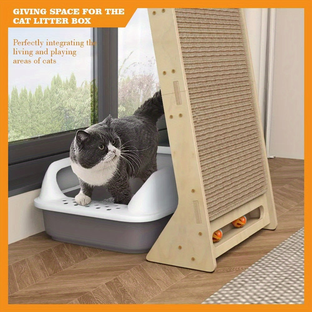 3-in-1 Cat Tree Tower, Wooden Cat House with Climbing Post & Scratching Board, Multi-functional Cat Activity Play Furniture for Kitten Indoor Entertainment