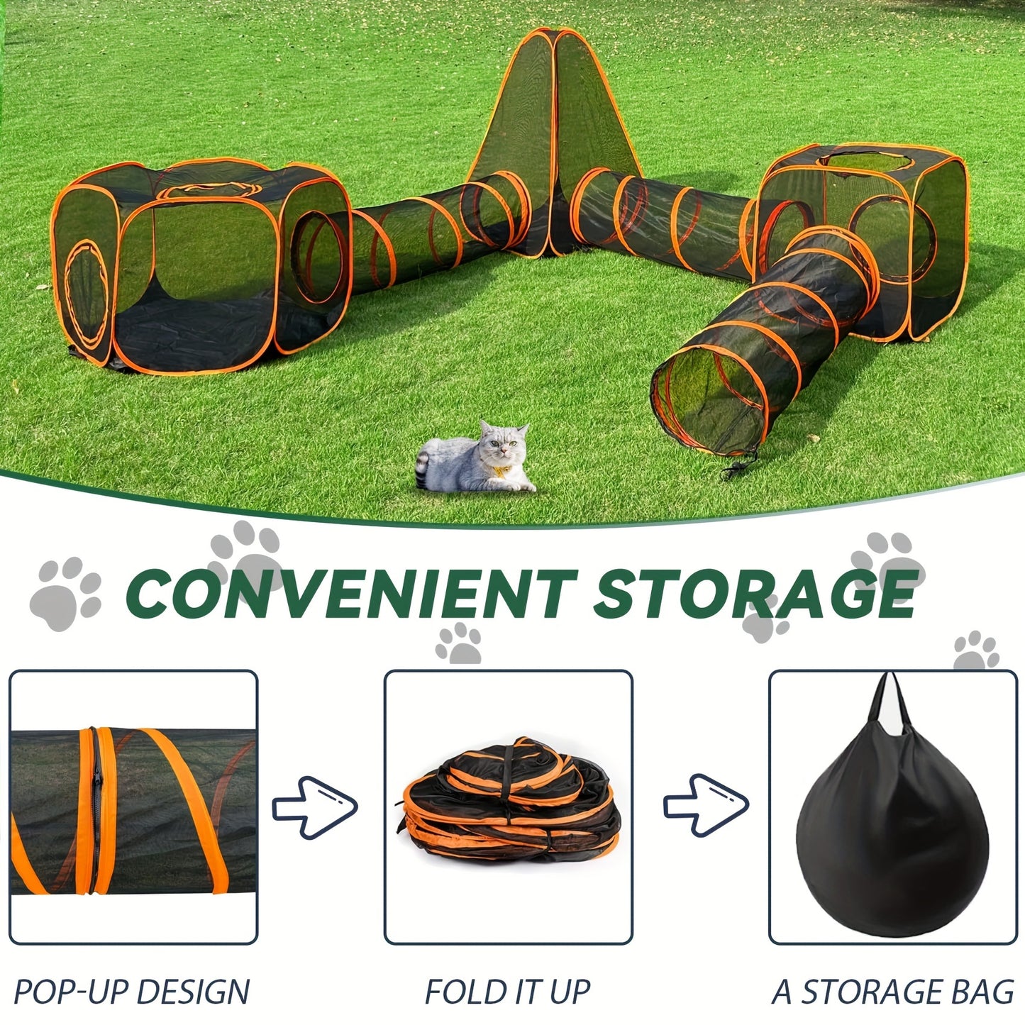 6 In 1 Portable Cat Play Tent with Tunnel, Multifunctional Cat House Foldable Pet Playhouse for Indoor Outdoor Use