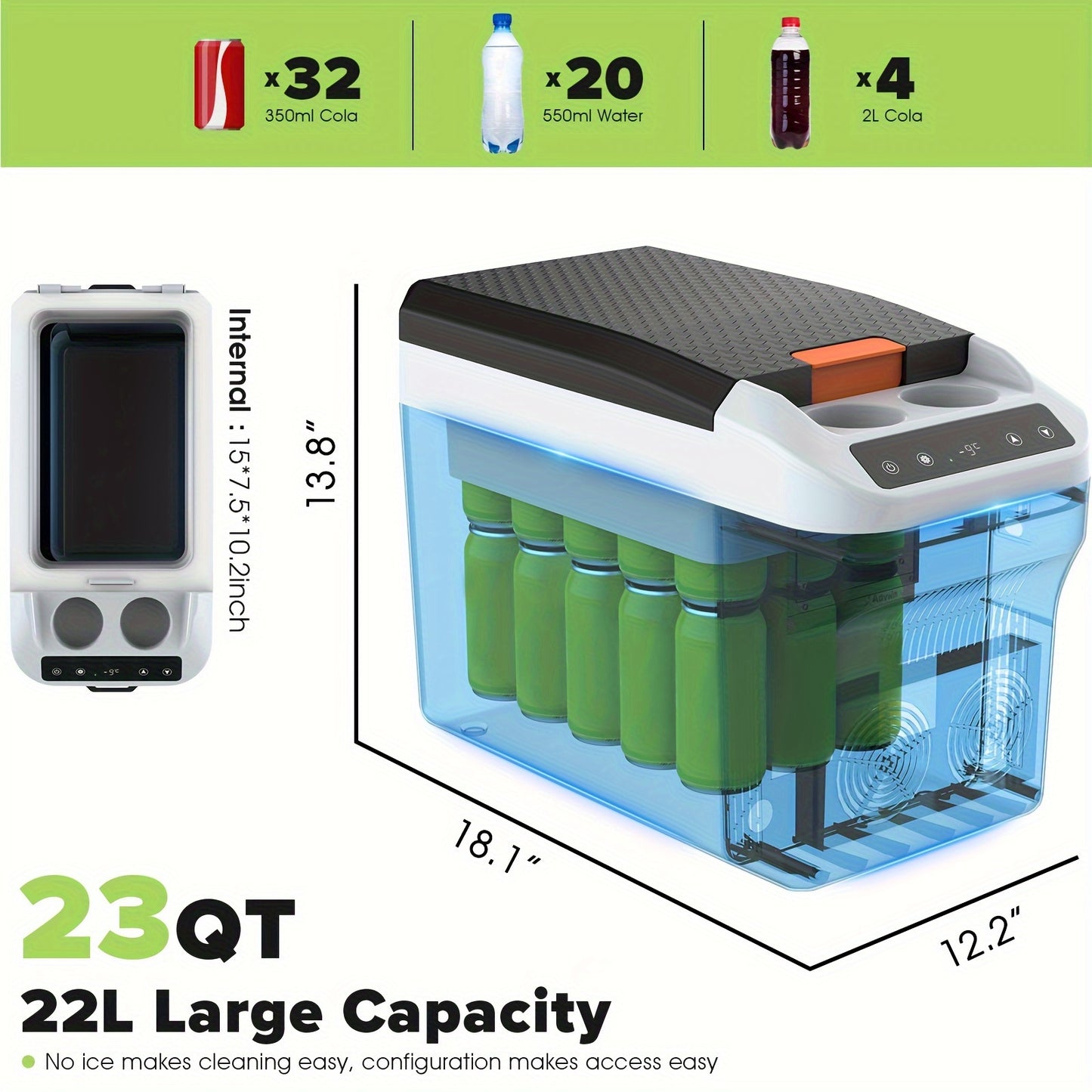 23 Quart (5.75Gal) 12V Portable Electric Car Refrigerator Cooler & Warmer, 12/24V DC & 120V AC Dual‑Power Thermoelectric Fridge for Camping RV Fishing Outdoor Use