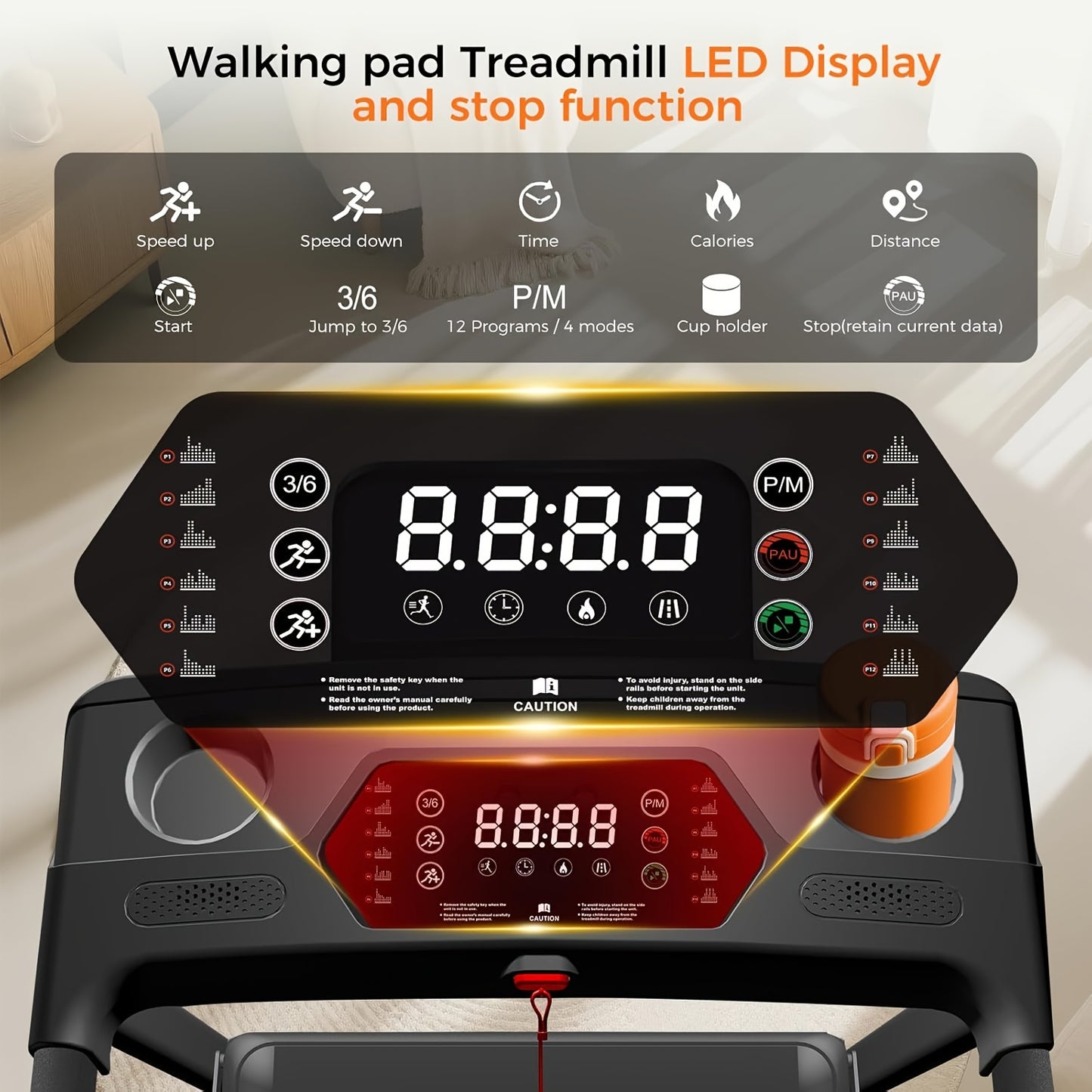3‑in‑1 Foldable Portable Treadmill with 14% Auto Incline, 3.0HP Quiet Walking Pad Treadmill with Handle, 300 Lbs Heavy‑Duty Capacity for Home Indoor Use