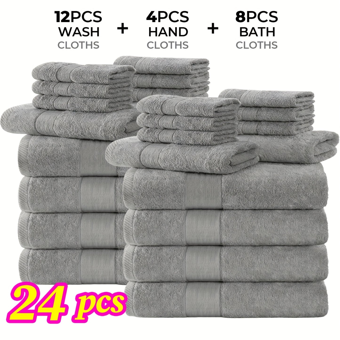 Hotel Quality Cotton Bath Cloths Set, Thick Highly Absorbent Quick Dry Towels, Assorted 4 Bath Cloths 6 Hand Towels 2 Washcloths, Bathroom Essentials for Home Spa Gym Hotel