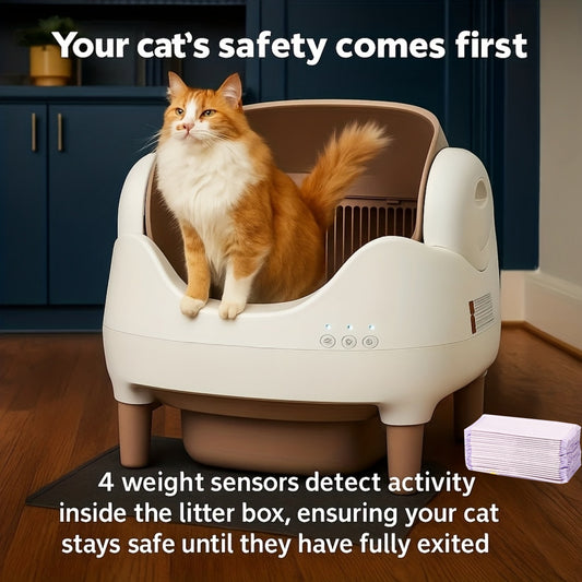 Smart Open‑Top Self‑Cleaning Cat Litter Box, App‑Controlled Automatic Litter Box with Odor Removal & Ambient Light, Large Waste Bin for Multi‑Cat Families