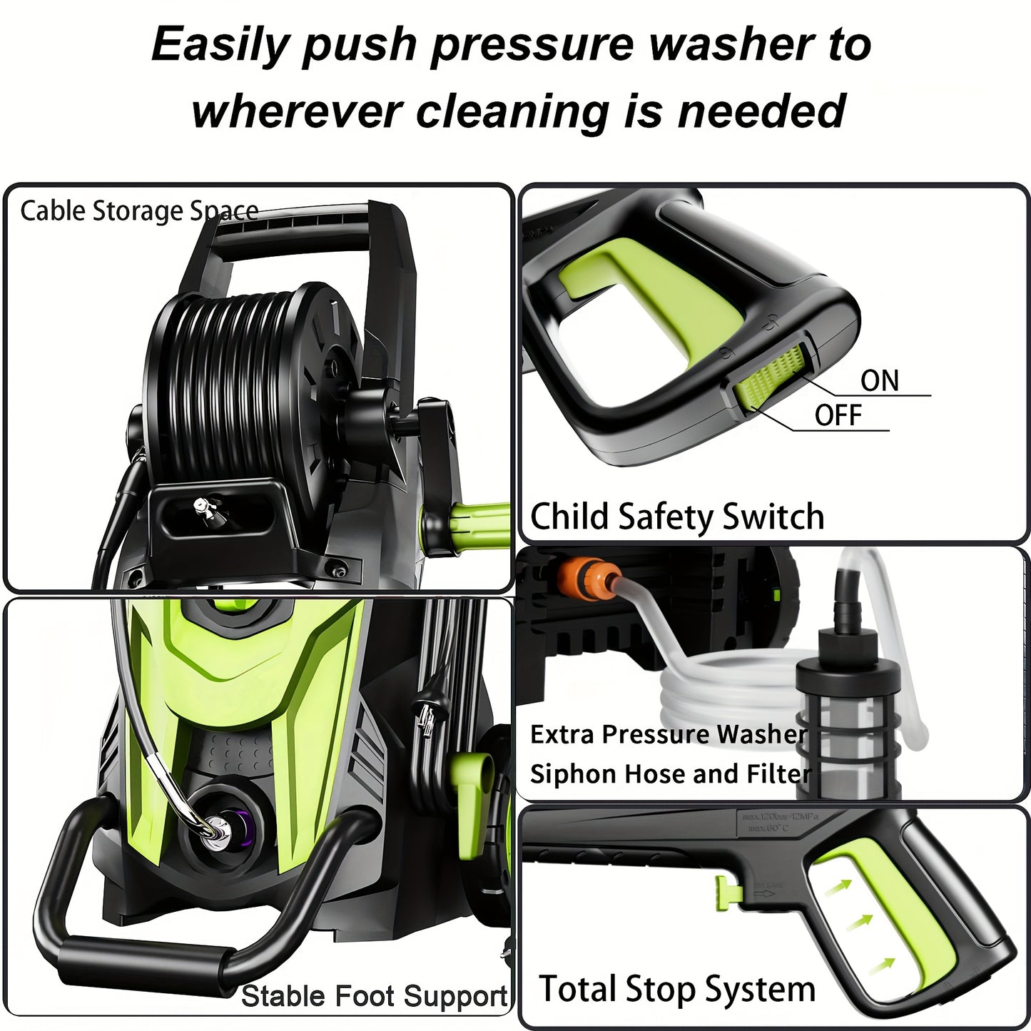 4500PSI Electric Pressure Washer, Portable High Power Washer with Nozzles Foam Cannon for Car Outdoor Home Cleaning