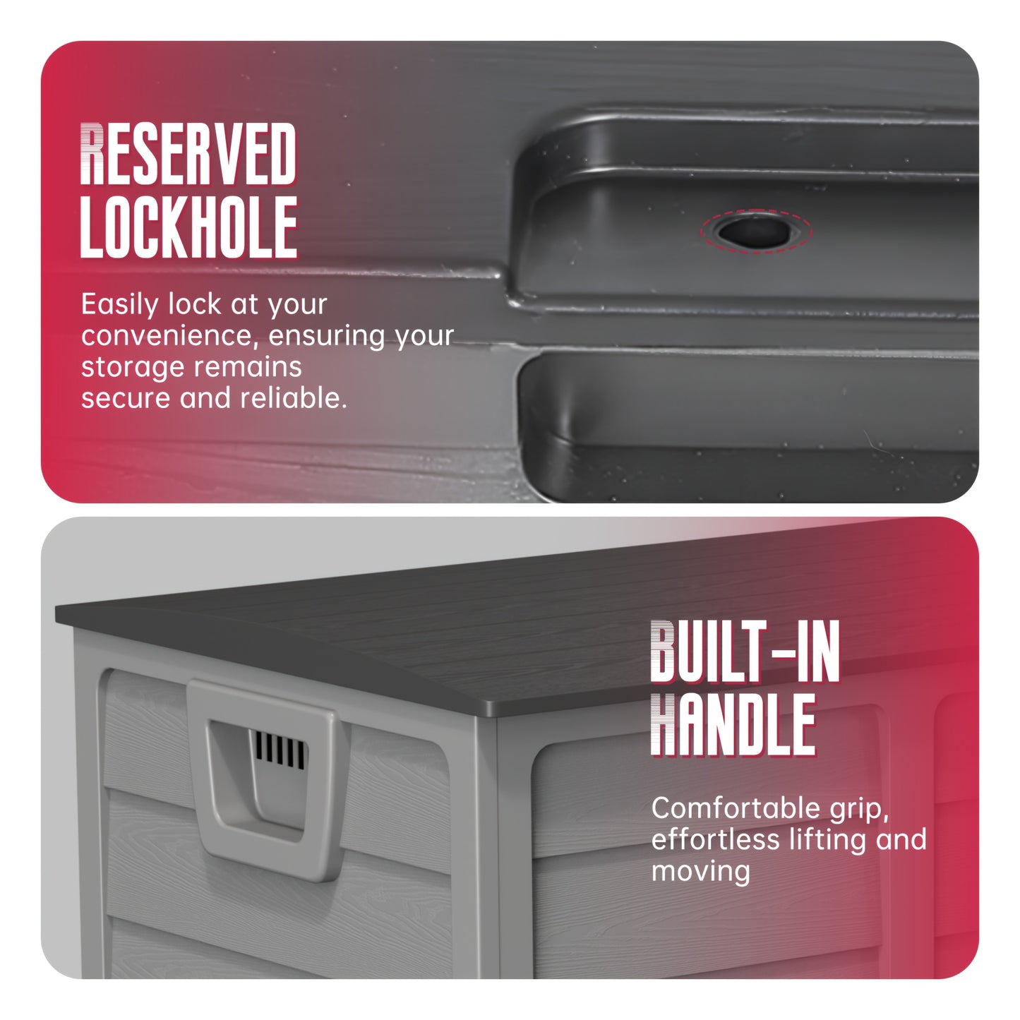 75 Gallon Resin Deck Storage Box with Handles, Easy Assemble Outdoor Waterproof Cabinet for Pool, Garden Tools, Camping Gear