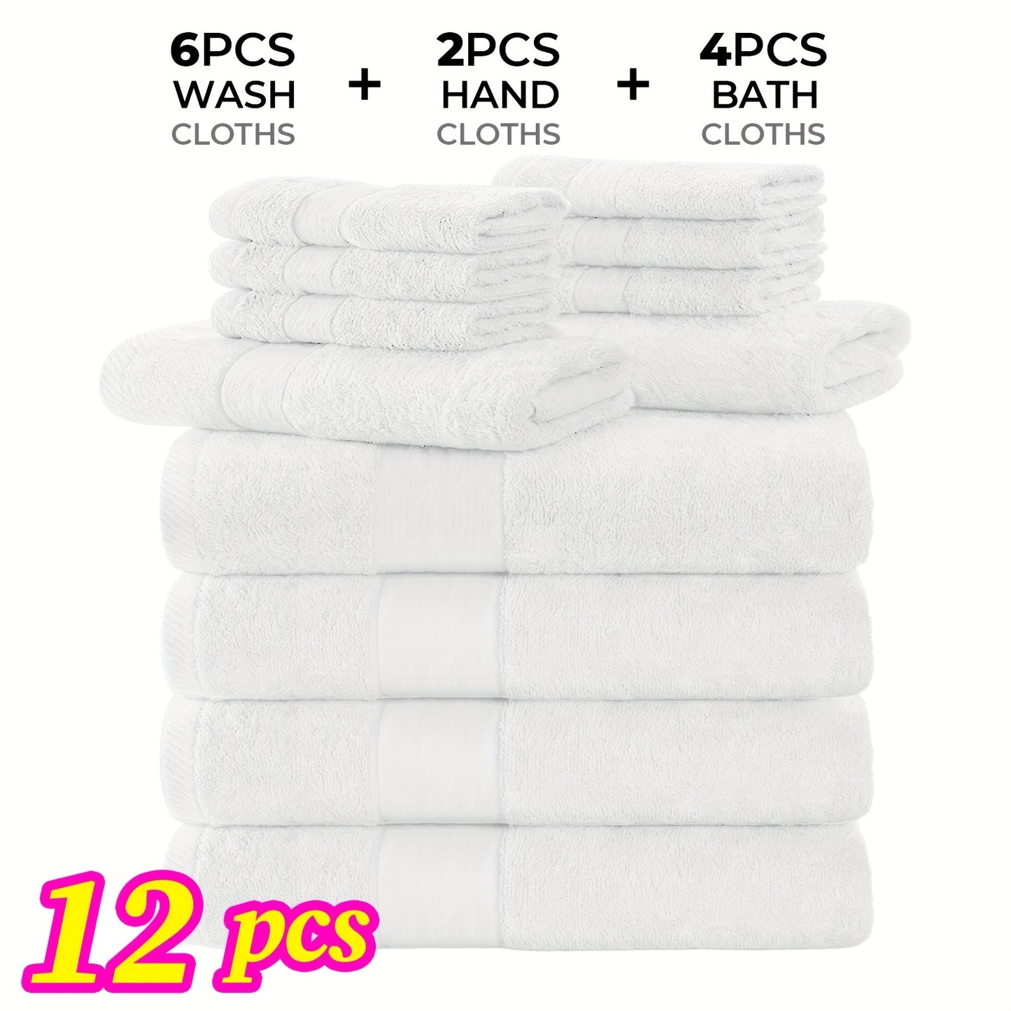 Hotel Quality Cotton Bath Cloths Set, Thick Highly Absorbent Quick Dry Towels, Assorted 4 Bath Cloths 6 Hand Towels 2 Washcloths, Bathroom Essentials for Home Spa Gym Hotel