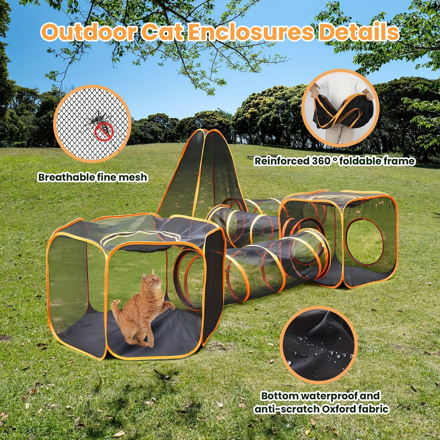 6 In 1 Portable Cat Play Tent with Tunnel, Multifunctional Cat House Foldable Pet Playhouse for Indoor Outdoor Use