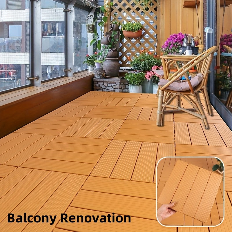 11.62"x11.62" Interlocking Floor Tiles, Thick Non-Slip Waterproof Plastic Flooring, Outdoor Patio Balcony Poolside Garden Deck Tiles