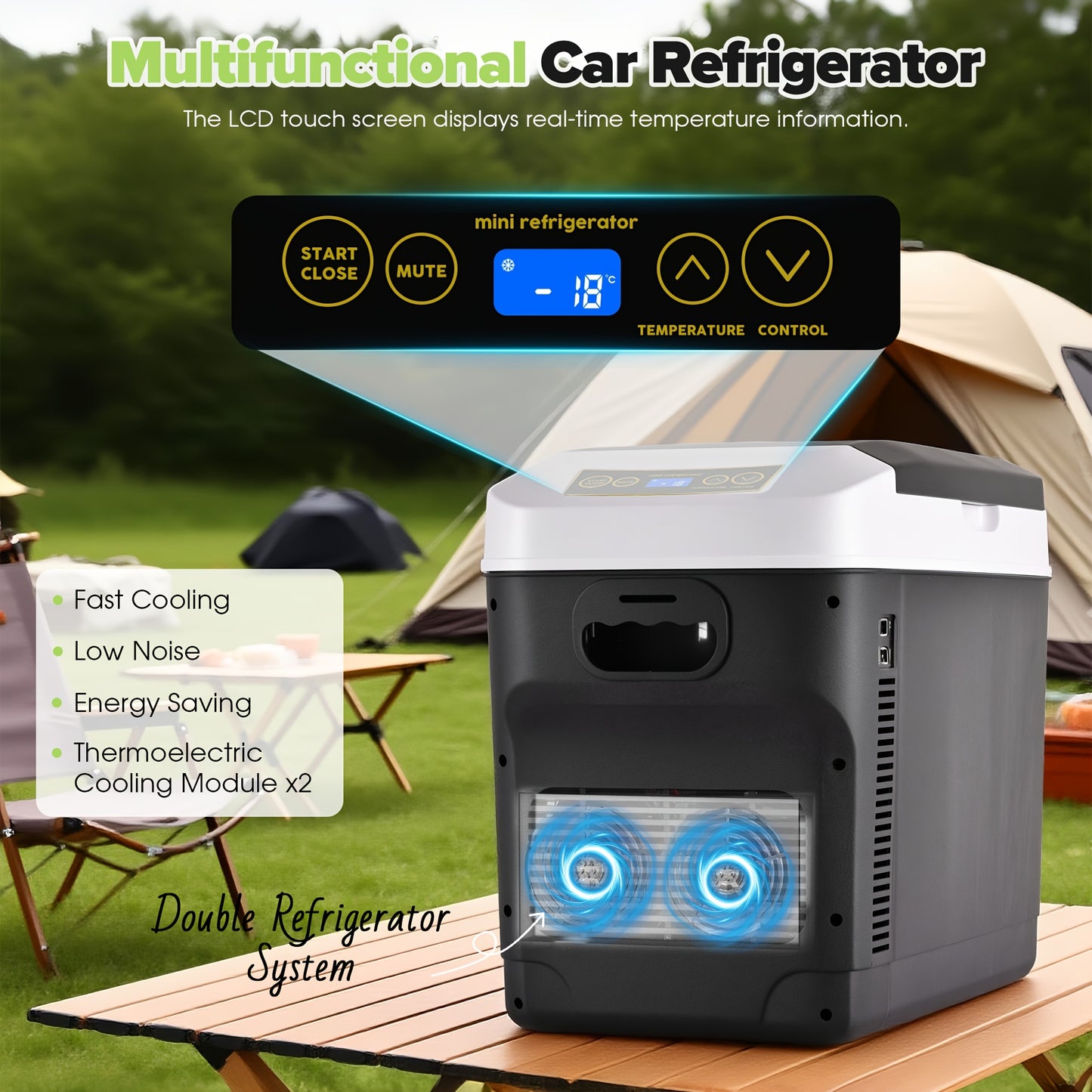 23 Quart (5.75Gal) 12V Portable Electric Car Refrigerator Cooler & Warmer, 12/24V DC & 120V AC Dual‑Power Thermoelectric Fridge for Camping RV Fishing Outdoor Use