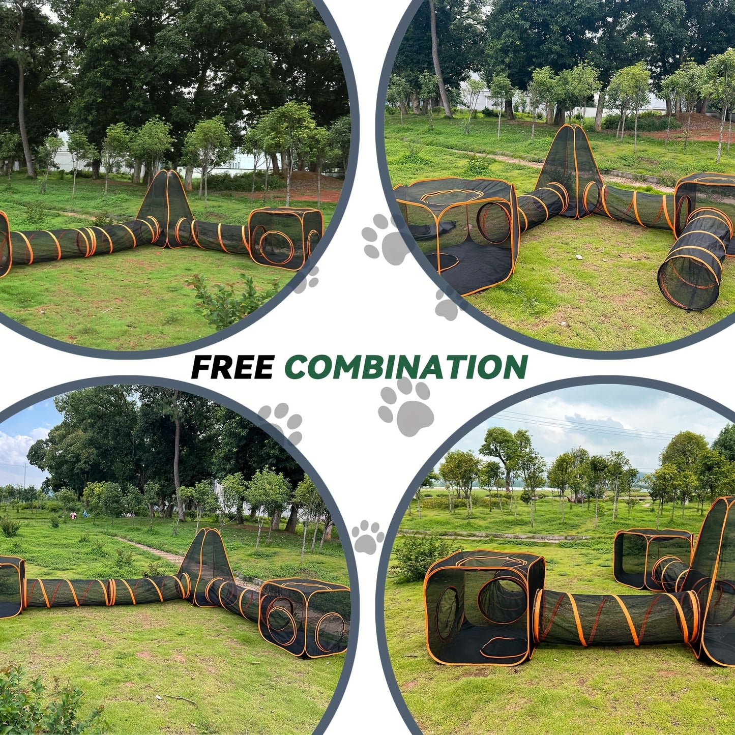 6 In 1 Portable Cat Play Tent with Tunnel, Multifunctional Cat House Foldable Pet Playhouse for Indoor Outdoor Use