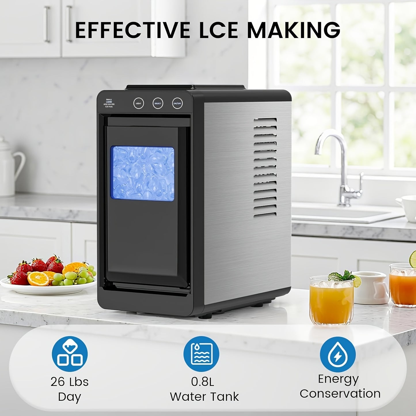 Portable Countertop Ice Maker, 28Lbs/24Hrs Fast Ice Machine with Self-Cleaning Function, Quiet Compact Ice Maker for Home Kitchen RV Outdoor Use