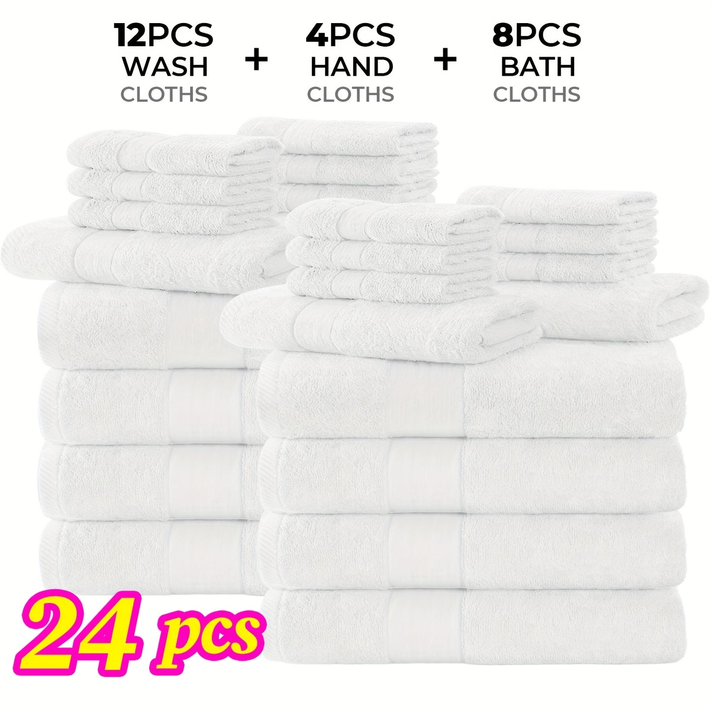 Hotel Quality Cotton Bath Cloths Set, Thick Highly Absorbent Quick Dry Towels, Assorted 4 Bath Cloths 6 Hand Towels 2 Washcloths, Bathroom Essentials for Home Spa Gym Hotel