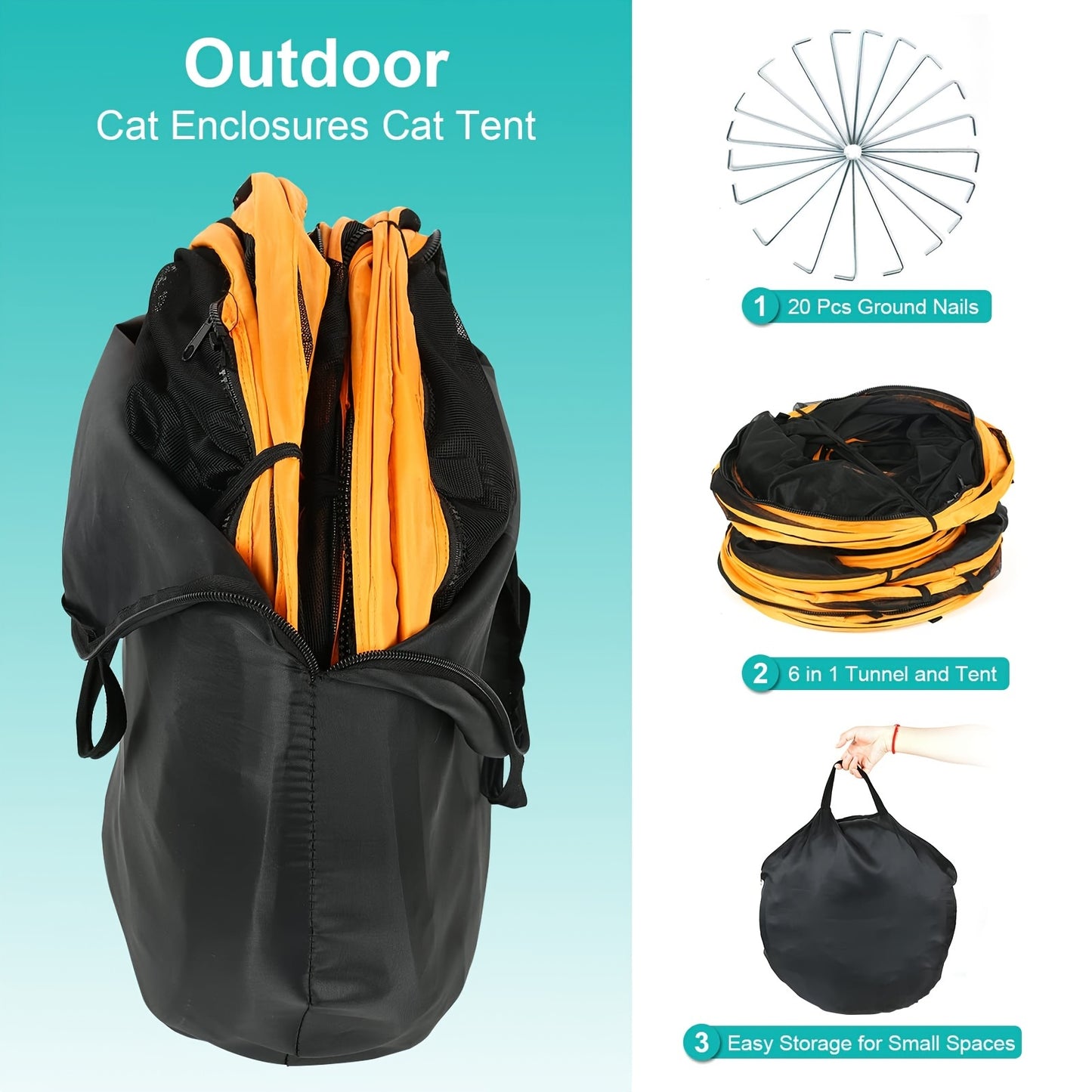 6 In 1 Portable Cat Play Tent with Tunnel, Multifunctional Cat House Foldable Pet Playhouse for Indoor Outdoor Use