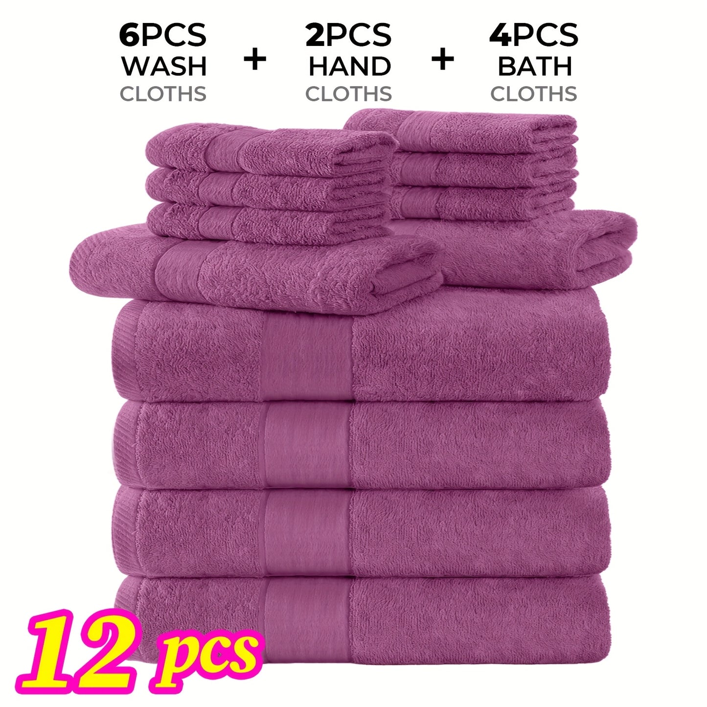 Hotel Quality Cotton Bath Cloths Set, Thick Highly Absorbent Quick Dry Towels, Assorted 4 Bath Cloths 6 Hand Towels 2 Washcloths, Bathroom Essentials for Home Spa Gym Hotel