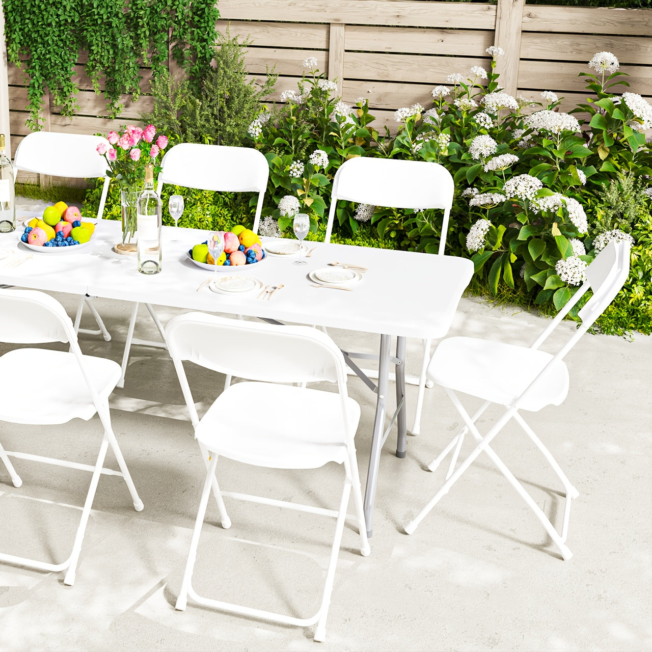 White Folding Chairs, 350 Lbs Heavy‑Duty Reinforced Plastic Stackable Chairs with Steel Reinforced Frame, Commercial Grade Indoor Outdoor Chairs for Wedding Banquet Restaurant Office Party Use