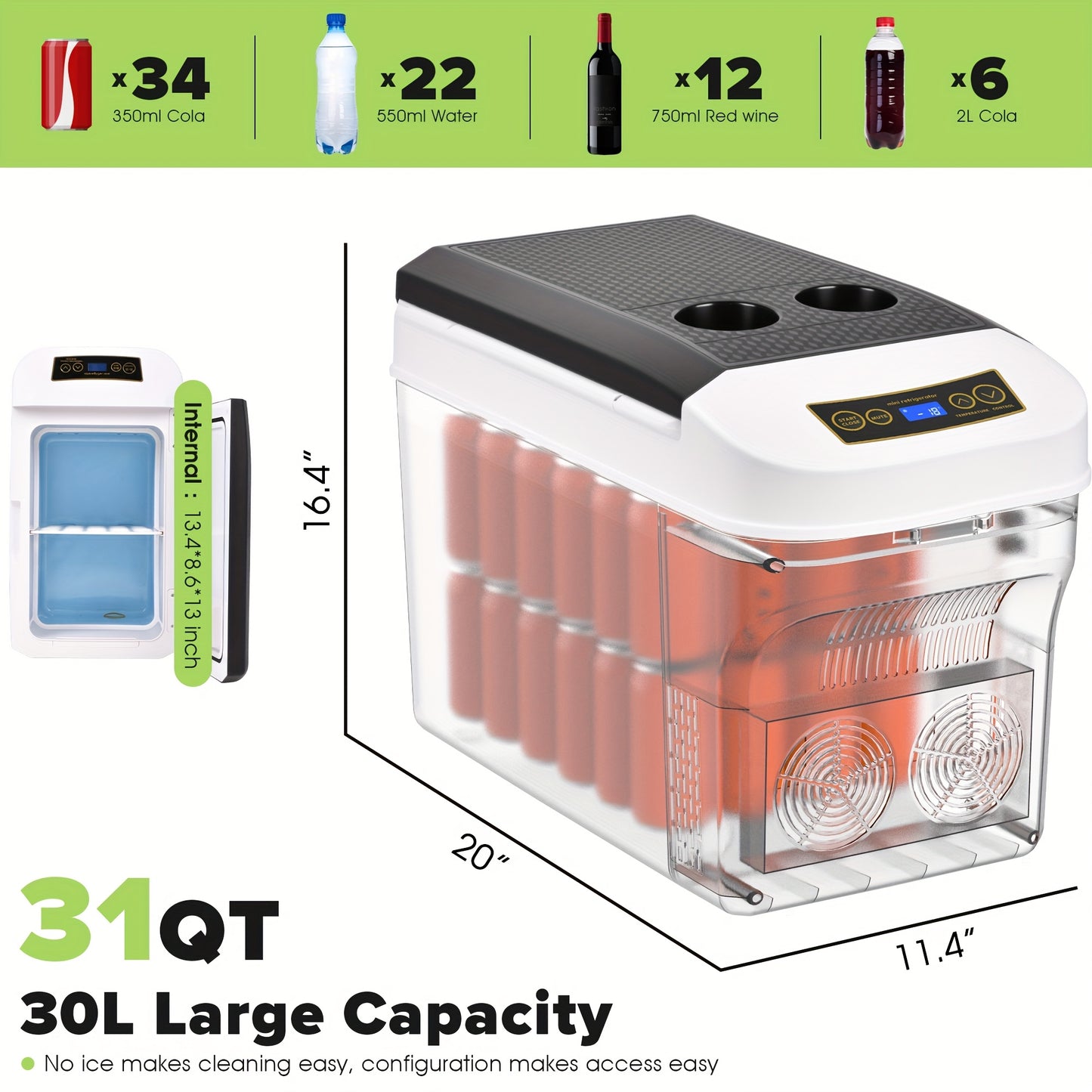 23 Quart (5.75Gal) 12V Portable Electric Car Refrigerator Cooler & Warmer, 12/24V DC & 120V AC Dual‑Power Thermoelectric Fridge for Camping RV Fishing Outdoor Use