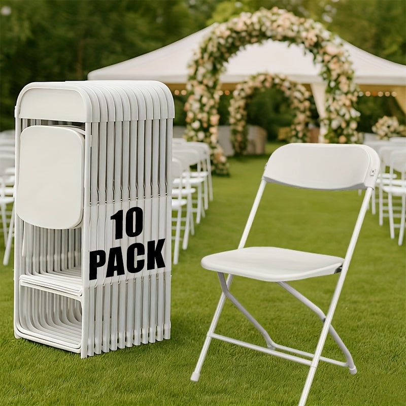 White Folding Chairs, 350 Lbs Heavy‑Duty Reinforced Plastic Stackable Chairs with Steel Reinforced Frame, Commercial Grade Indoor Outdoor Chairs for Wedding Banquet Restaurant Office Party Use