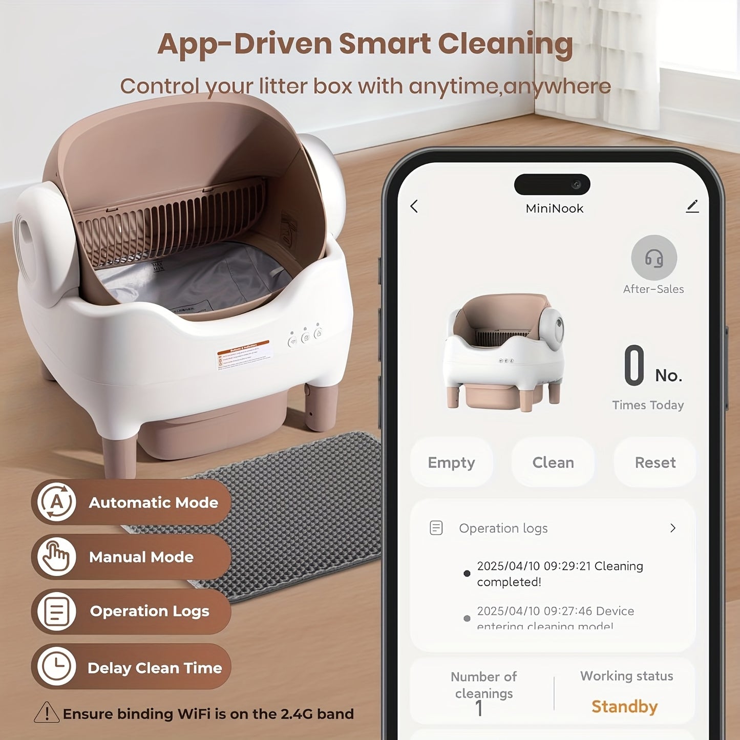 Smart Open‑Top Self‑Cleaning Cat Litter Box, App‑Controlled Automatic Litter Box with Odor Removal & Ambient Light, Large Waste Bin for Multi‑Cat Families