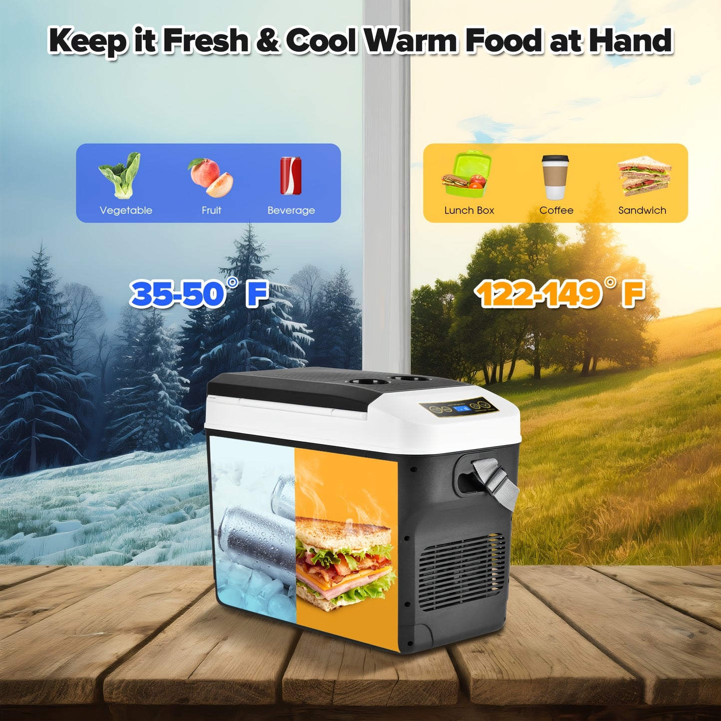 23 Quart (5.75Gal) 12V Portable Electric Car Refrigerator Cooler & Warmer, 12/24V DC & 120V AC Dual‑Power Thermoelectric Fridge for Camping RV Fishing Outdoor Use
