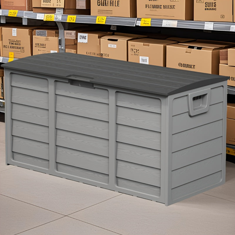 75 Gallon Resin Deck Storage Box with Handles, Easy Assemble Outdoor Waterproof Cabinet for Pool, Garden Tools, Camping Gear