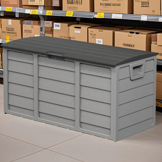 75 Gallon Resin Deck Storage Box with Handles, Easy Assemble Outdoor Waterproof Cabinet for Pool, Garden Tools, Camping Gear