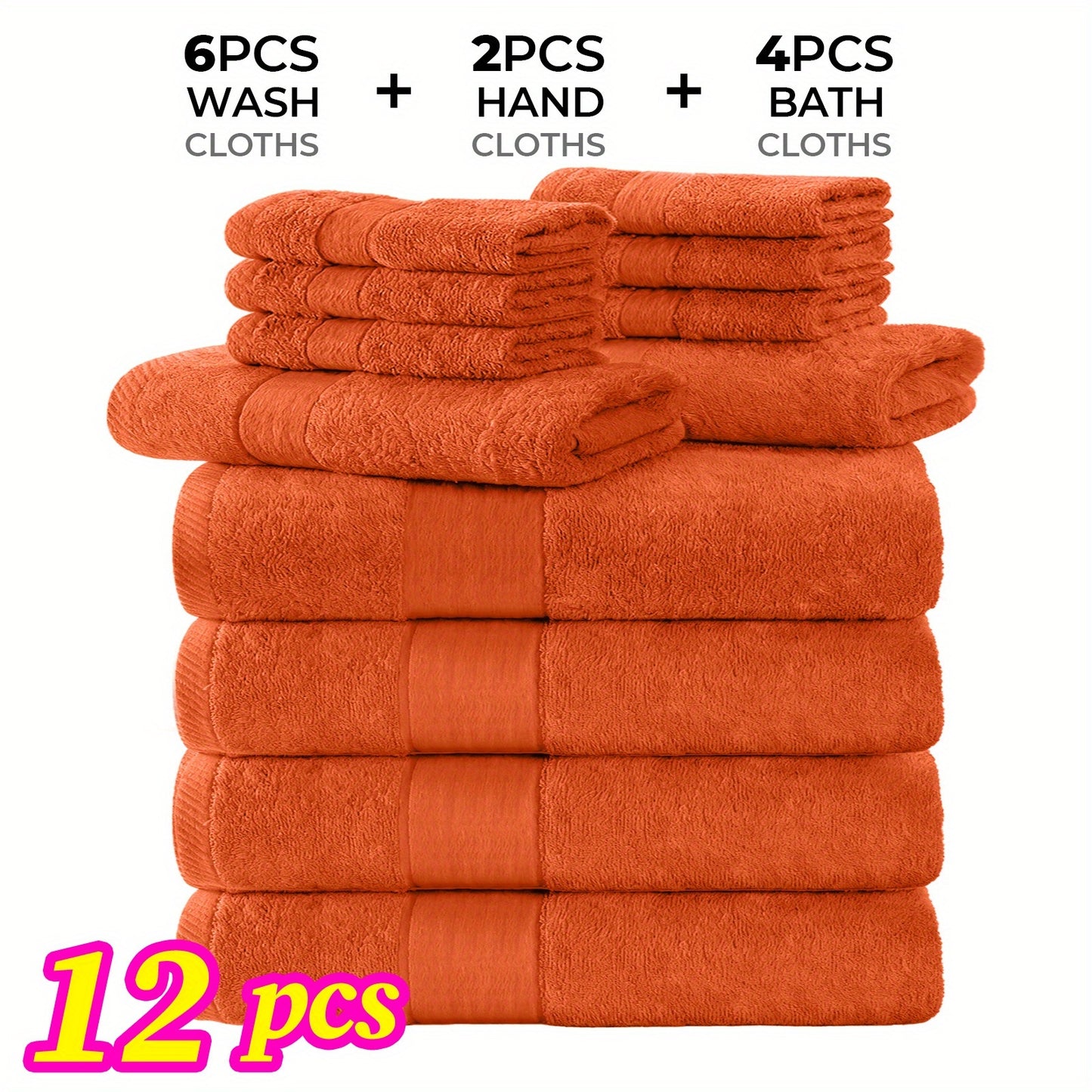 Hotel Quality Cotton Bath Cloths Set, Thick Highly Absorbent Quick Dry Towels, Assorted 4 Bath Cloths 6 Hand Towels 2 Washcloths, Bathroom Essentials for Home Spa Gym Hotel