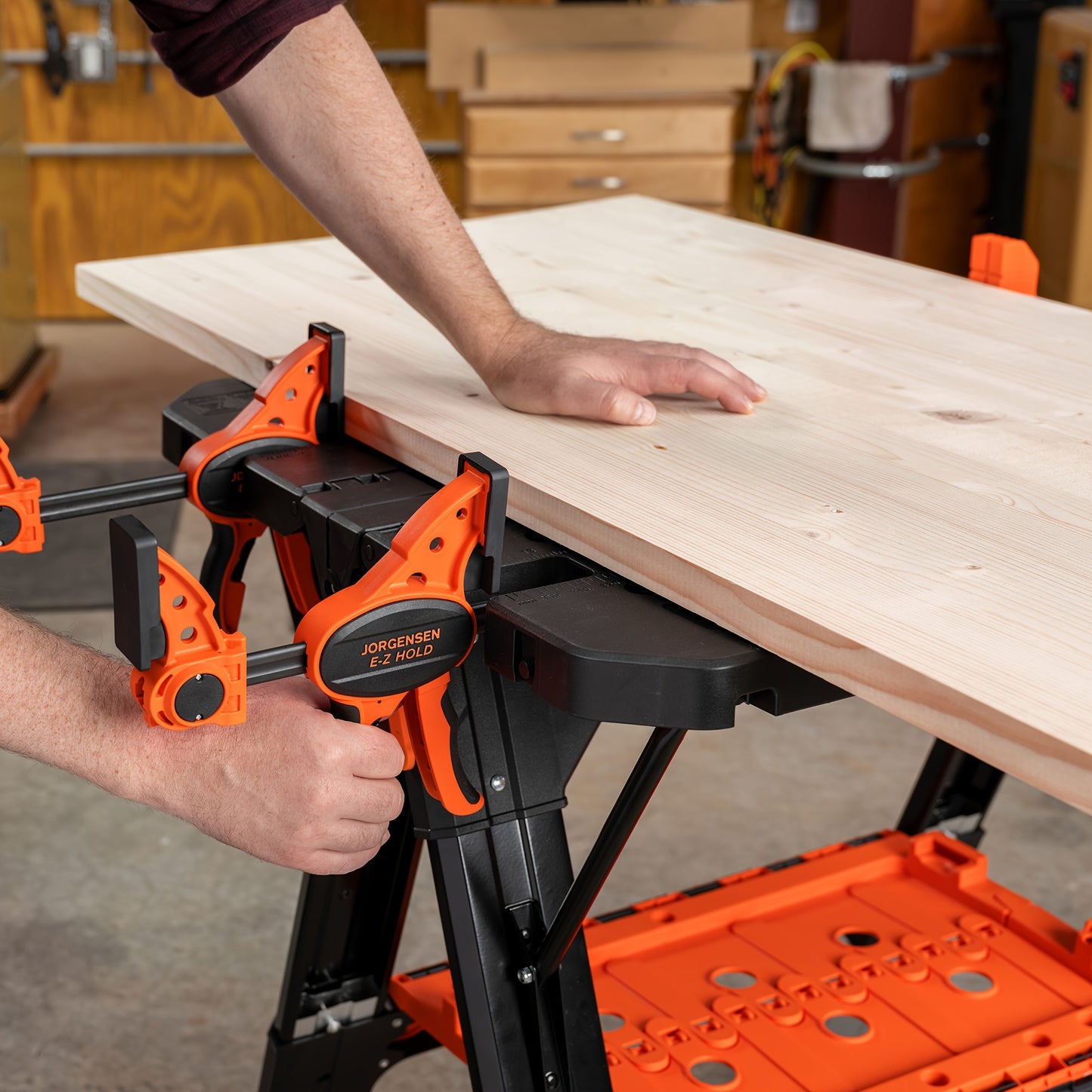 2‑in‑1 Aluminum Folding Workbench & Sawhorse, Portable Heavy‑Duty Work Table 1000/500 Lbs Load Capacity, Adjustable Height with Clamps, Bench Dogs & Safety Straps