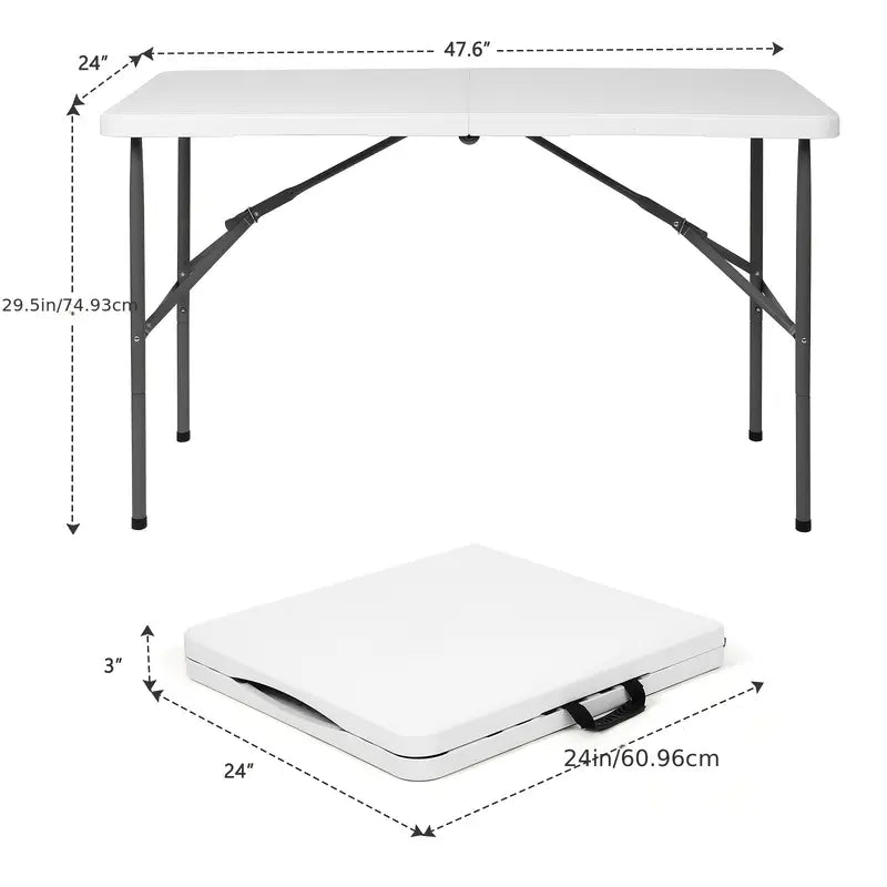 4ft/6ft Plastic Folding Table, Portable Dining Table Indoor Outdoor with Carrying Handle, Locks, Picnic Table -White