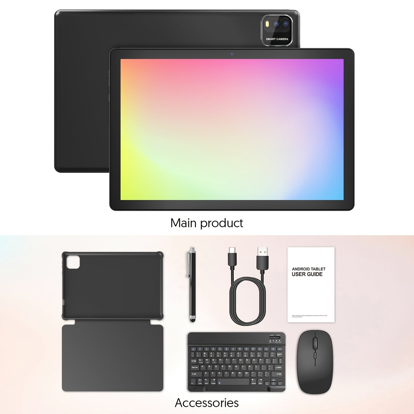 10 Inch Android 15 Tablet, 64GB ROM 12GB RAM Support 1TB Expand, Quad Core WiFi Tablet with FHD IPS Screen 6000mAh Battery, Dual Camera 2-in-1 Tablet with Keyboard Mouse Case Stylus