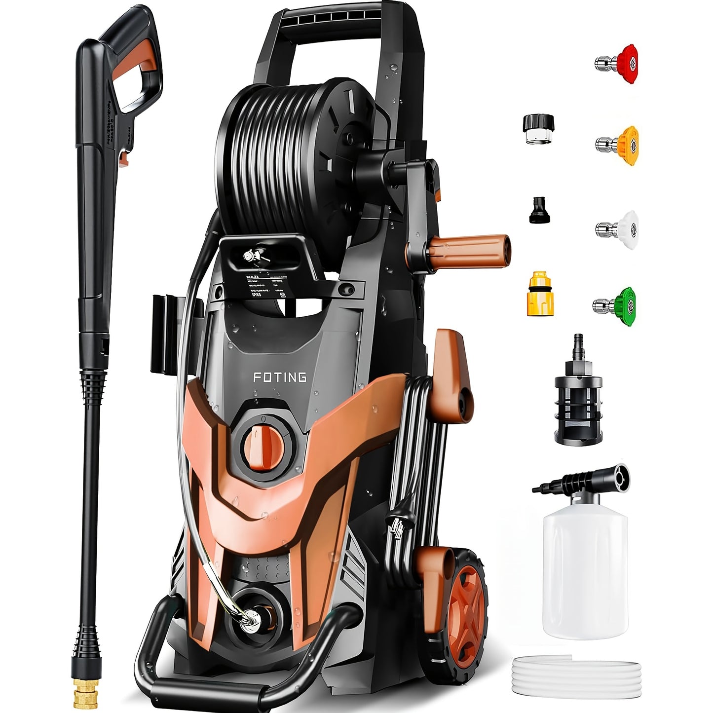 4500PSI Electric Pressure Washer, Portable High Power Washer with Nozzles Foam Cannon for Car Outdoor Home Cleaning